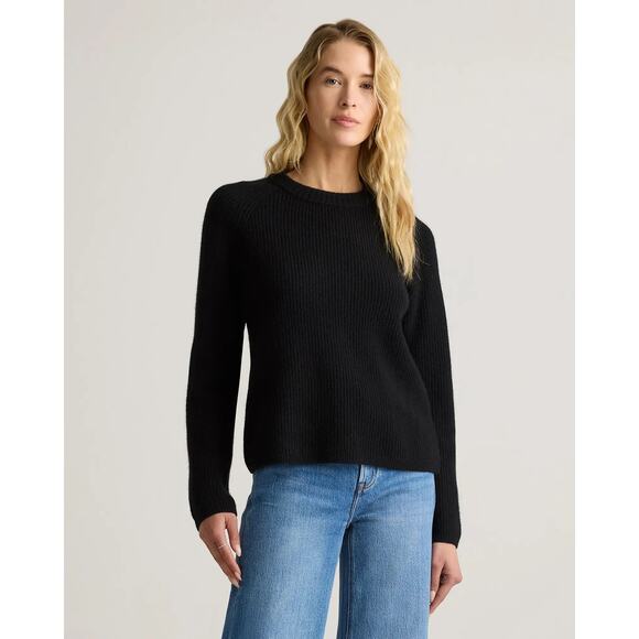 Quince Mongolian Cashmere Fisherman Crewneck Sweater Black Size M Pullover NWT - Picture 2 of 16